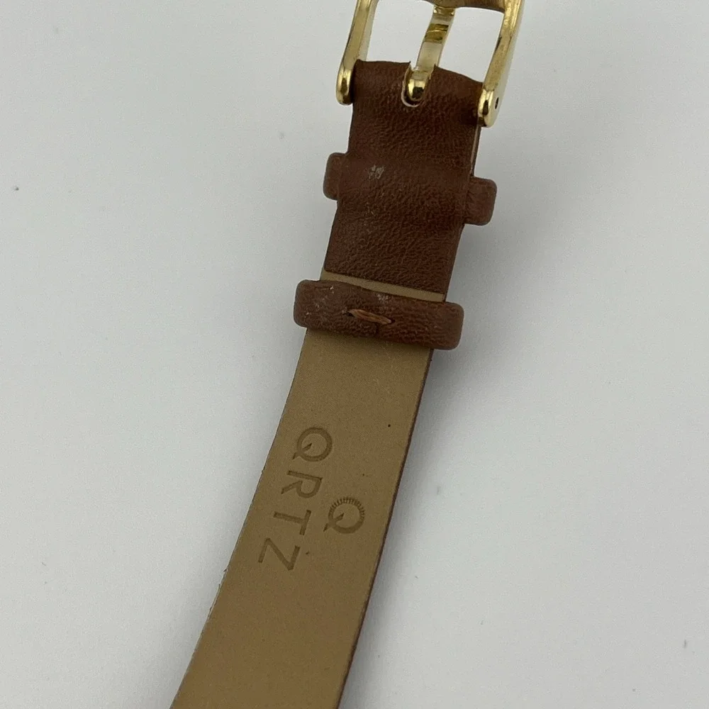QRTZ Cactus Dial Watch Women‎ 34mm Gold Case Petite Brown Band- New Battery